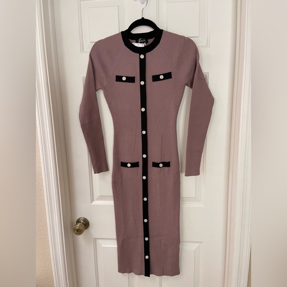 NWT RIB KNIT MIDI DRESS-KHAKI/BLACK-S - Picture 12 of 17